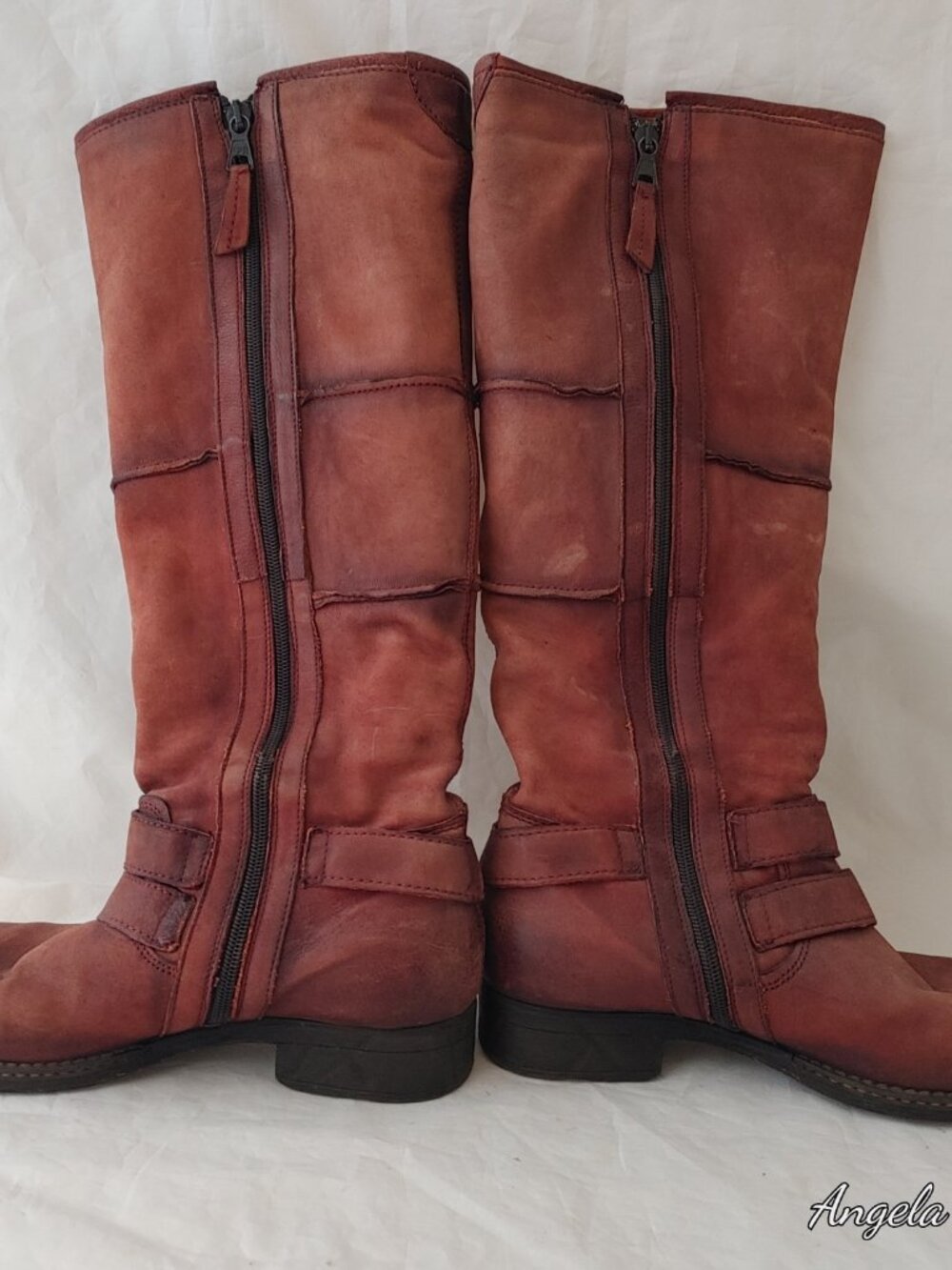 RARE NWOT Rust Red Genuine Leather Tall Patchwork Boots EU 40 - Picture 7 of 10